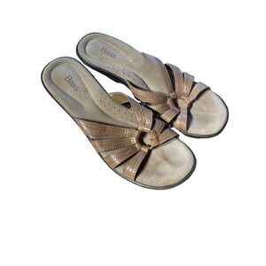Women's Bass Brown Wedge Leather Strappy Sandal. Size 8M